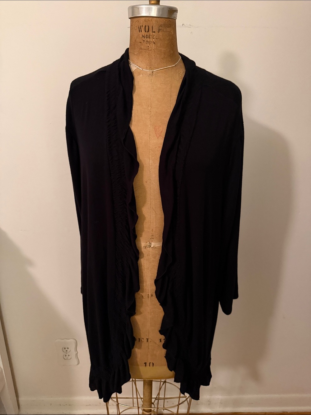 Black Ruffle Open-Front Women's Cardigan, gypsy style, XXL
